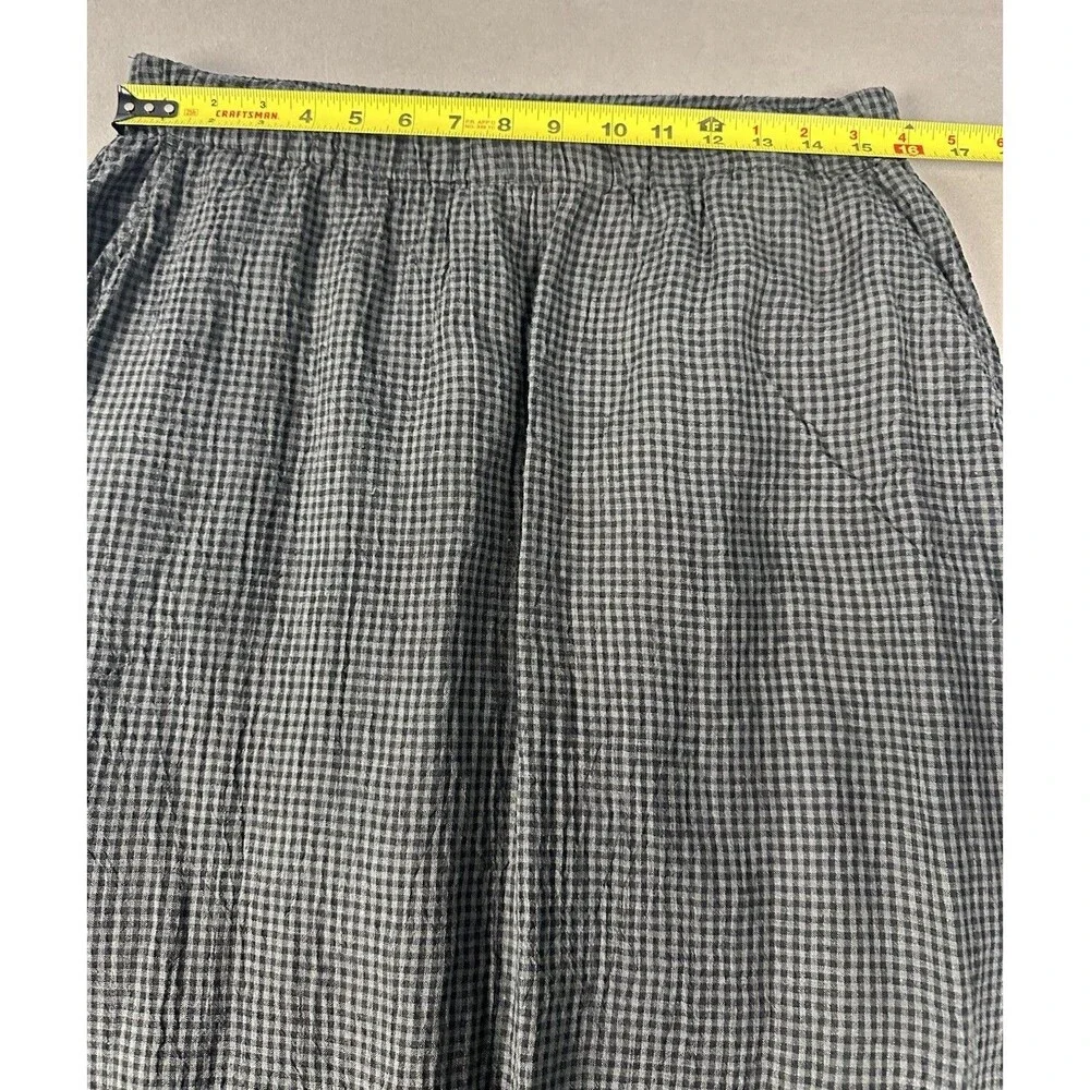 Eileen Fisher Organic Linen Gingham Check Pocket Skirt Sz M Lagenlook Layering